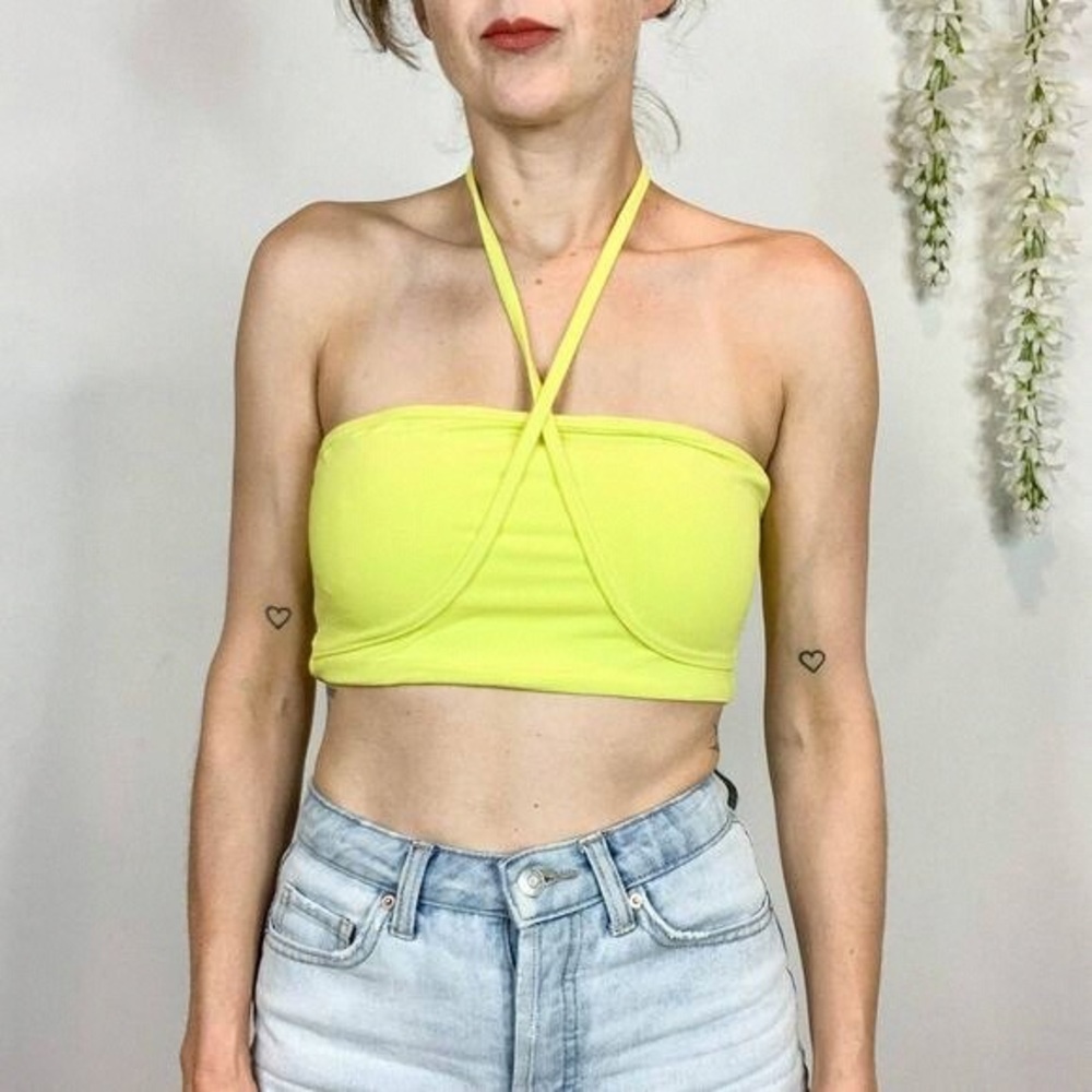 superdown Neon Yellow Halter Crop Top